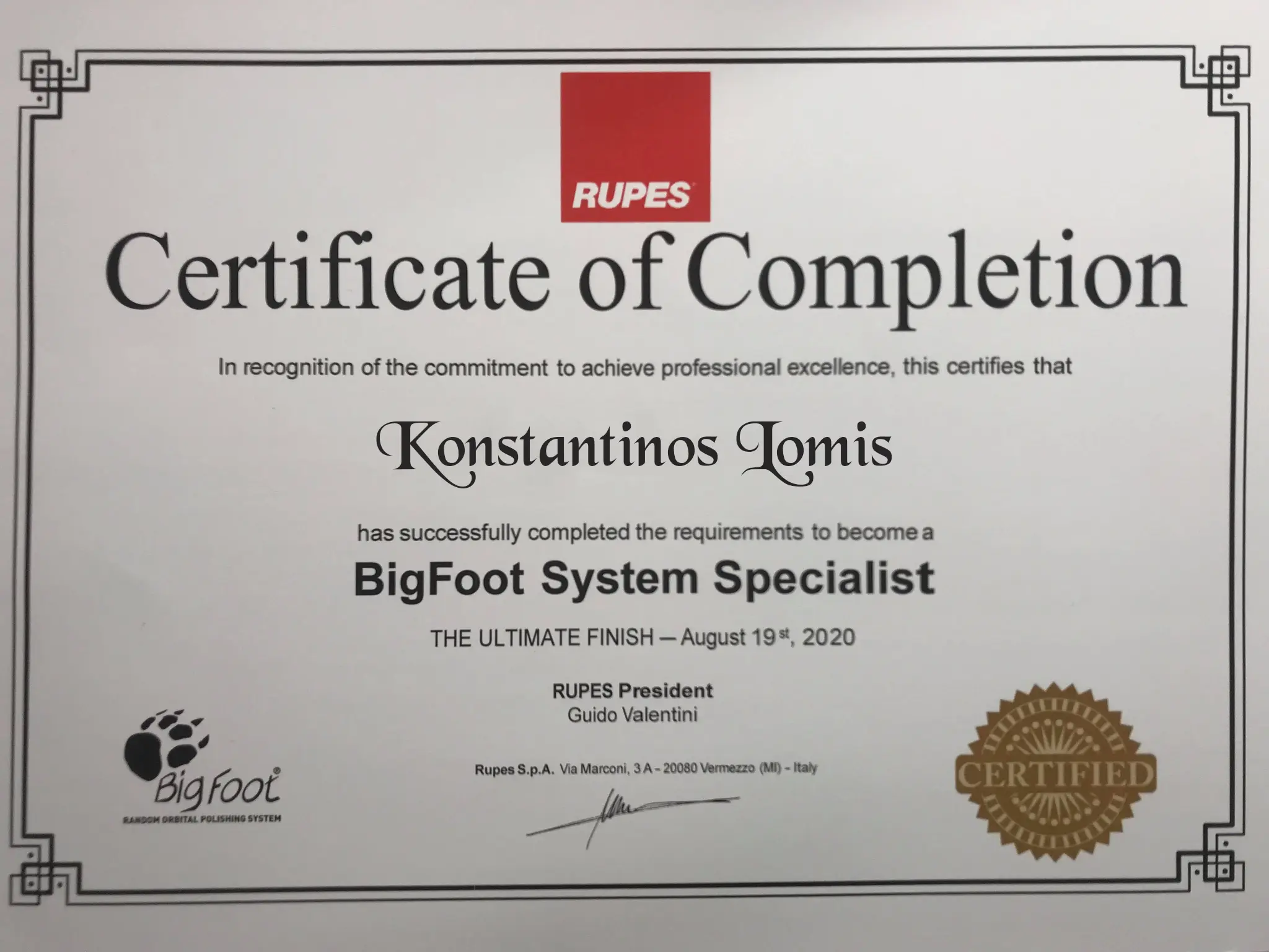 CERTIFICATE POLISH CORRECTION LOMIS 4